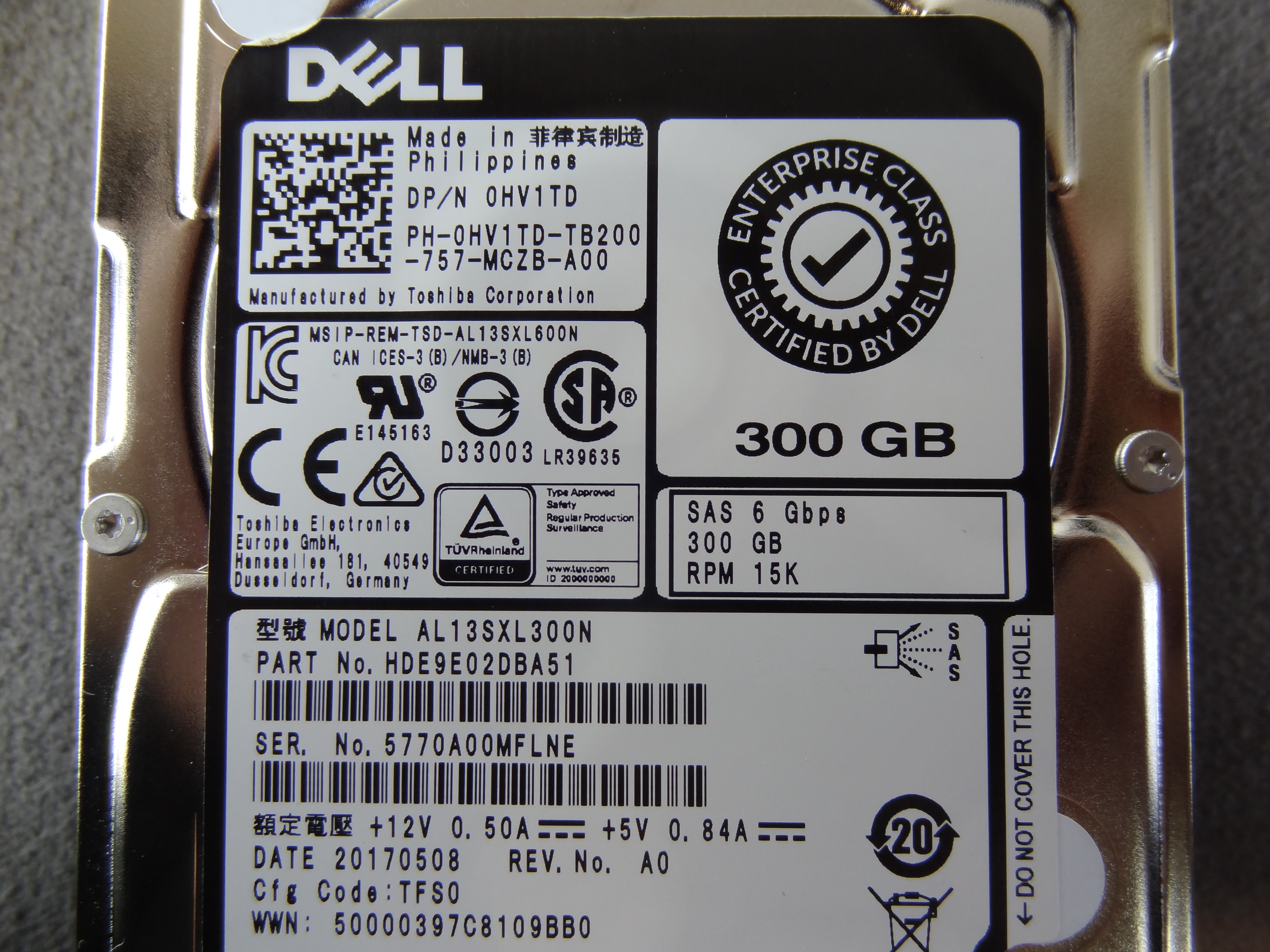 DELL HV1TD 300GB 15K SAS 2.5IN 6GBPS HARD DRIVE