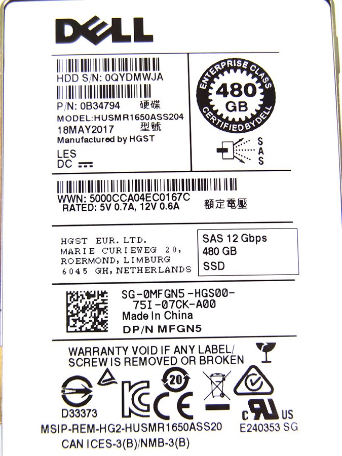 DELL MFGN5 480GB SAS 2.5 12GBPS SSD