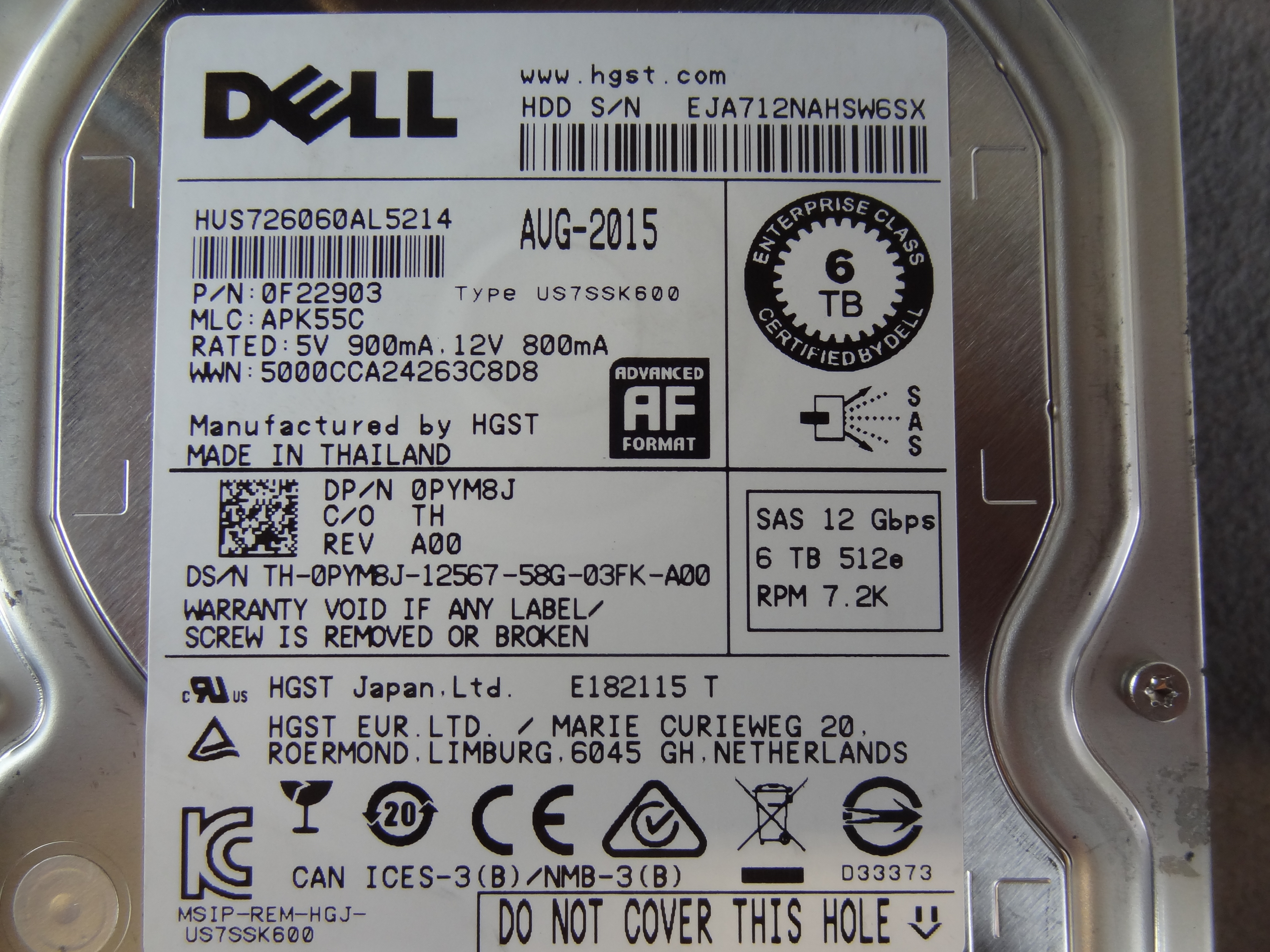 DELL PYM8J 6TB 7.2K NL SAS 3.5 12GBS HDD