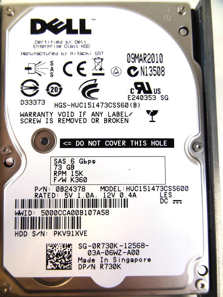 DELL R730K 73GB 15000RPM SAS-6GBITS 2.5INCH HARD DISK DRIVE WITH TRAY
