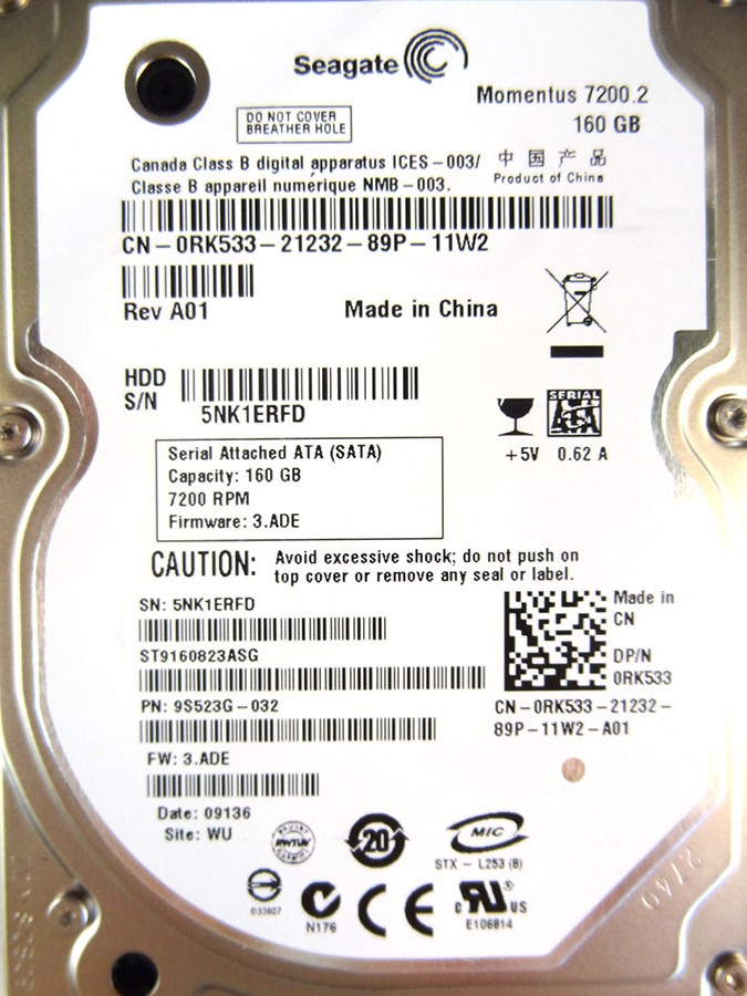 DELL RK533 160GB 7200RPM SATA 2.5IN DRIVE