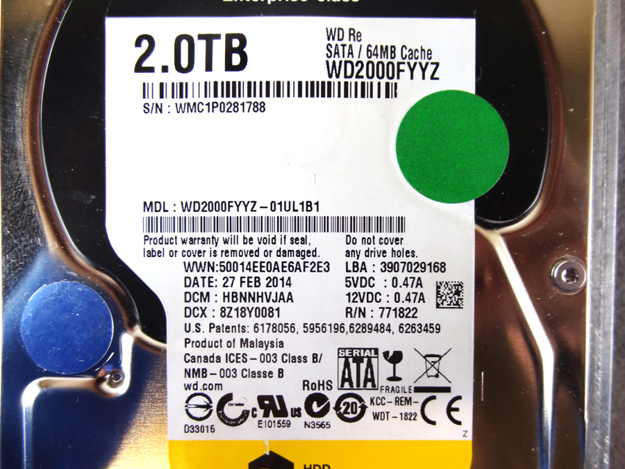 DELL WD2000FYYZ 2TB 7.2K 64MB 3.5 INCH SATA
