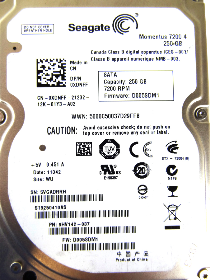 DELL XDNFF  250GB 7200RPM SATA-II 2.5INCH INTERNAL NOTEBOOK DRIVE