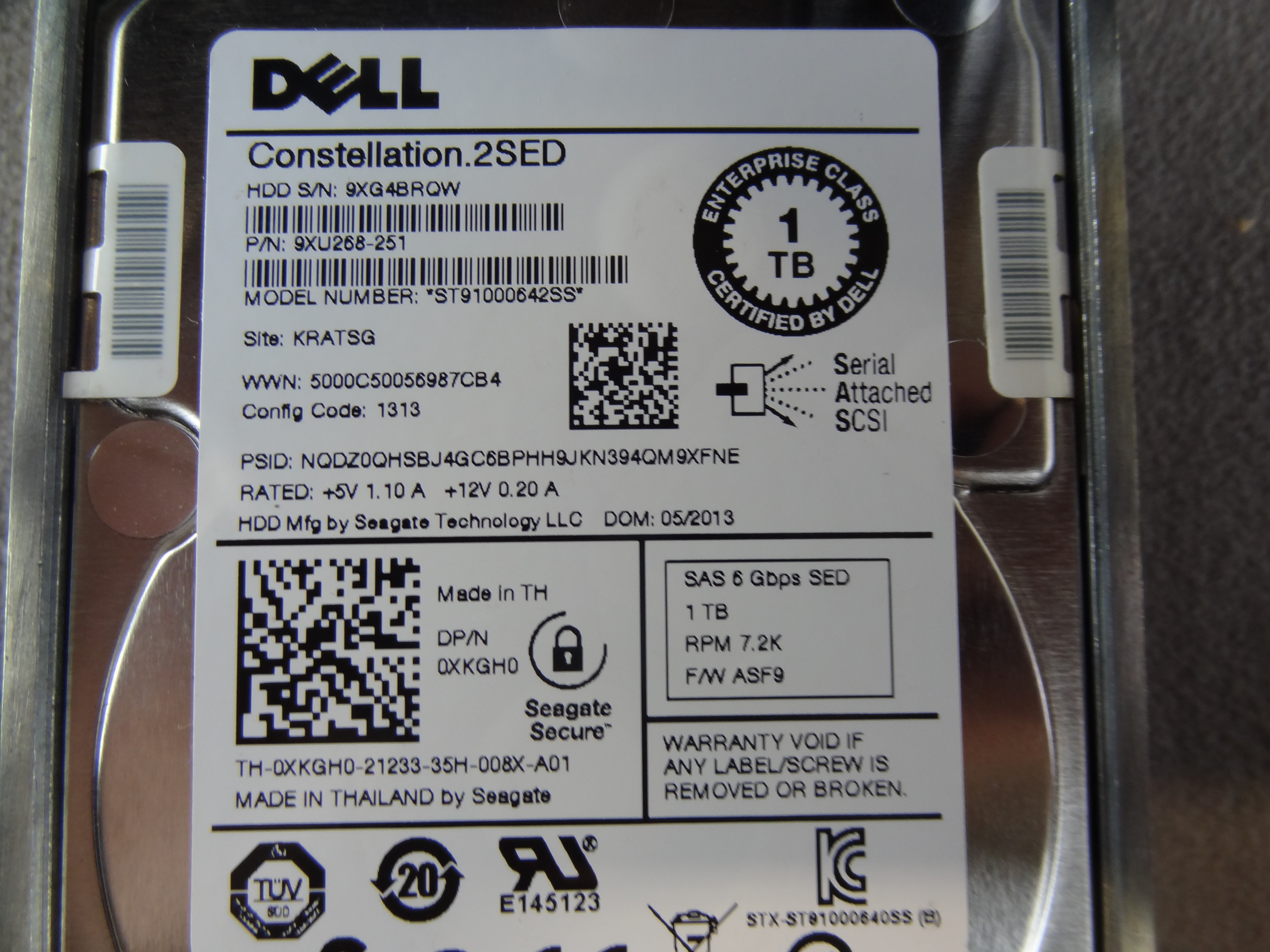DELL XKGH0 1TB 7.2K SAS 2.5 6G SED HDD