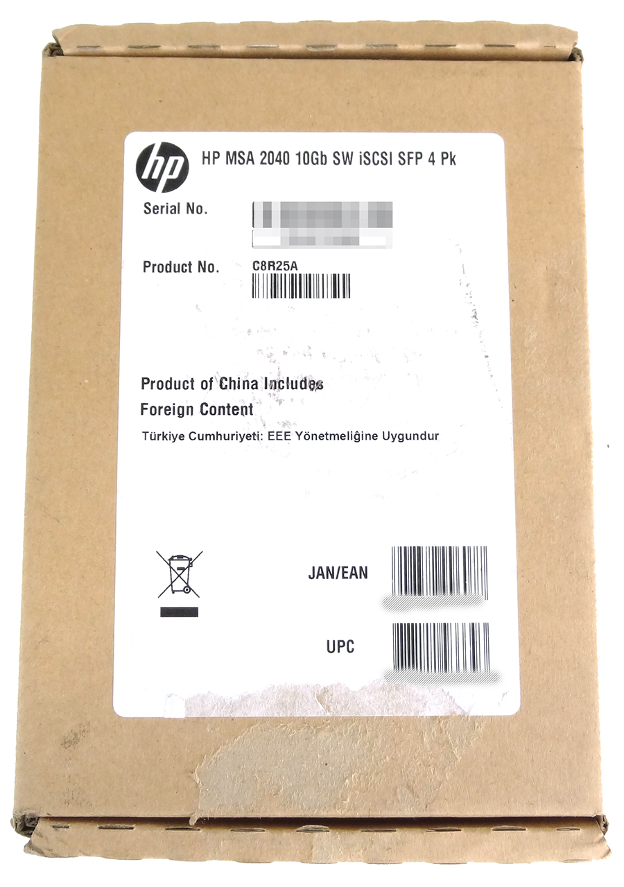HP C8R25A 10GB SHORT WAVE ISCSI SFP+ 4-PACK TRANSCEIVER MSA 2040 721748-001