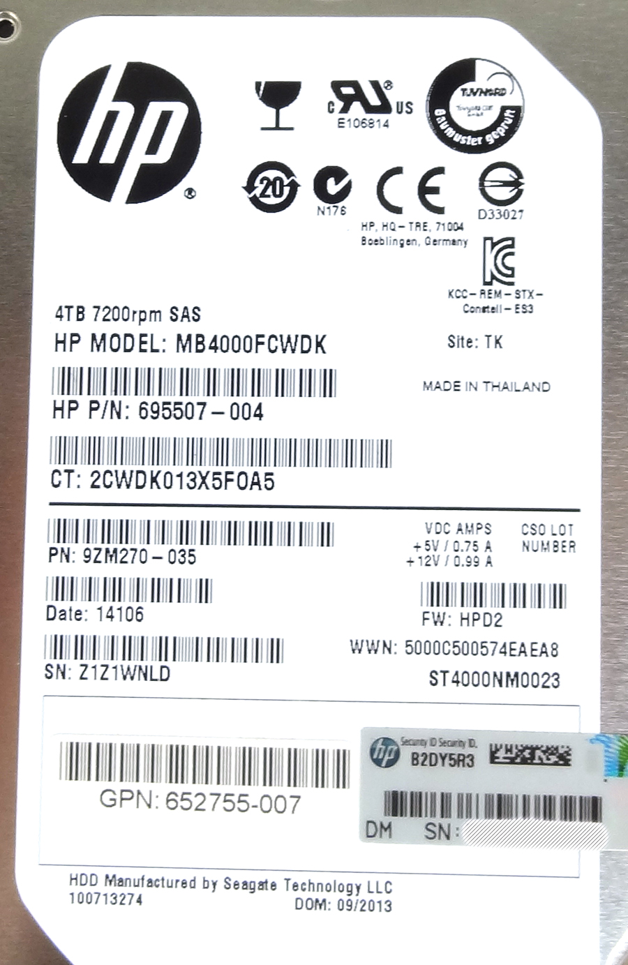 HP 695842-001 HP 4TB 6G SAS 7.2KRPM LFF HD