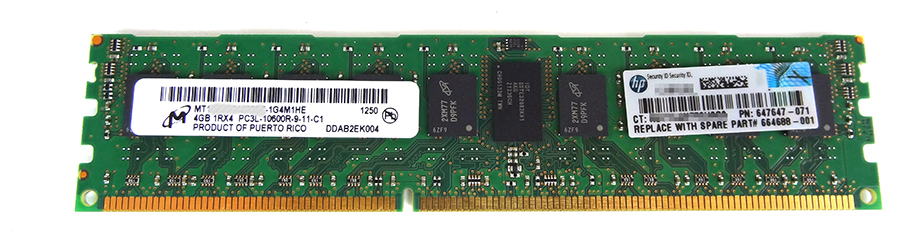 HP 647647-071 4GB (1X4GB) 1333MHZ PC3-10600 CL9 LOW VOLTAGE SINGLE RANK ECC REGISTERED DDR3 SDRAM DIMM GENUINE HP MEMORY FOR HP PROLIANT SERVER DL160 DL560 ML350E BL460C GEN8