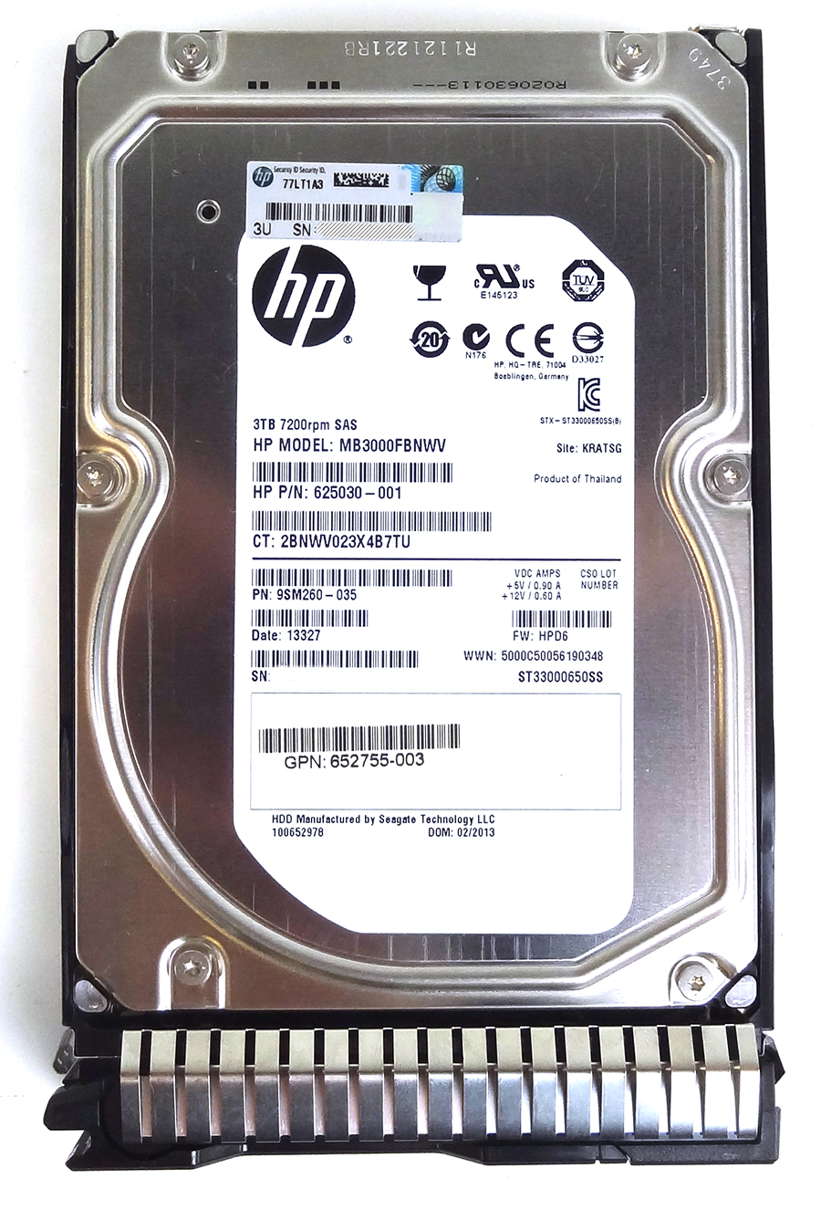 HP 625030-001 3TB 7200RPM 3.5INCH SAS 6GBITS LFF DUAL PORT MIDLINE HOT PLUG HARD DISK DRIVE WITH TRAY