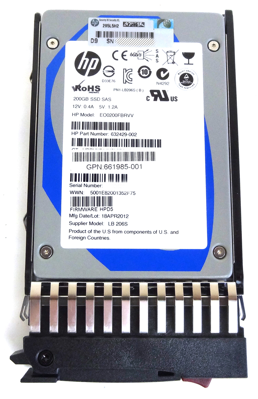 HP 660676-001 HP SSD 200GB SFF EVA M6625 6G SAS