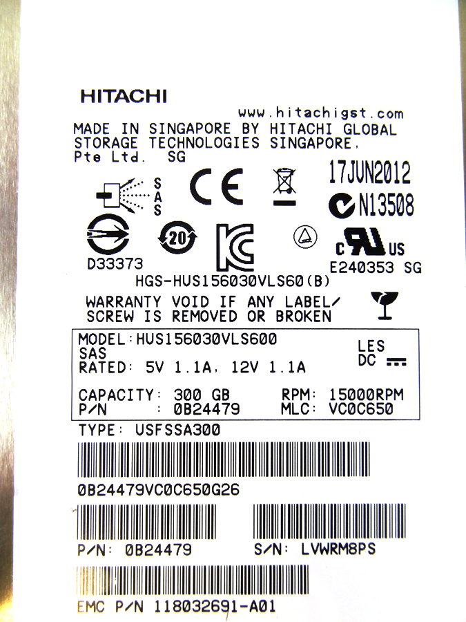 EMC 005049034 300GB 15K SAS DISK DRIVE