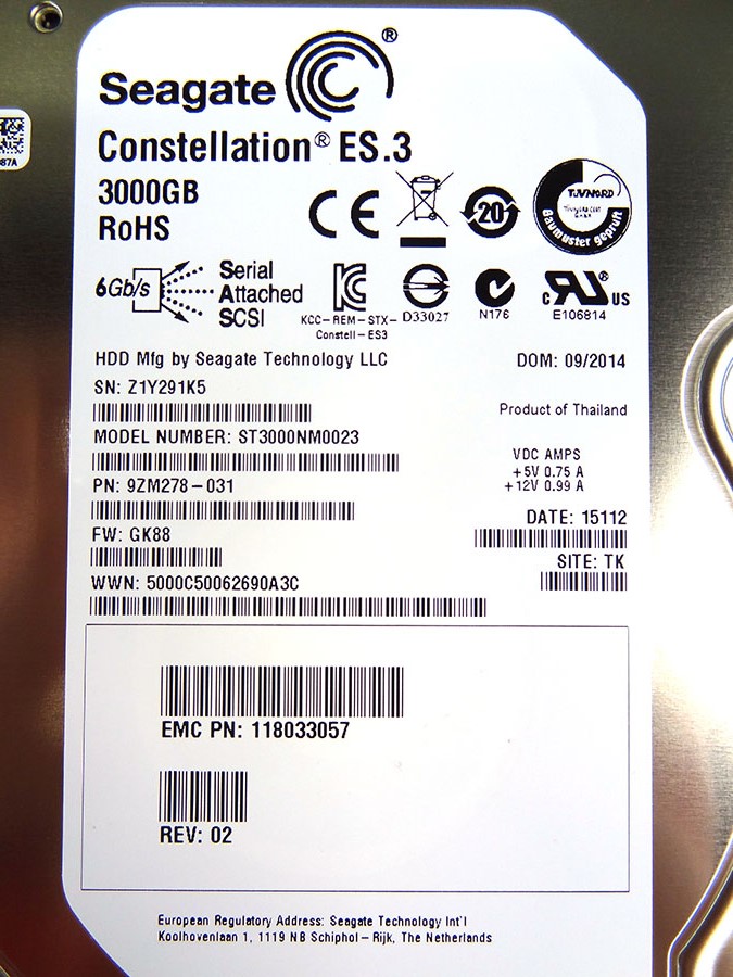 EMC 005050144 3TB 7.2K 6G SAS 3.5 HDD