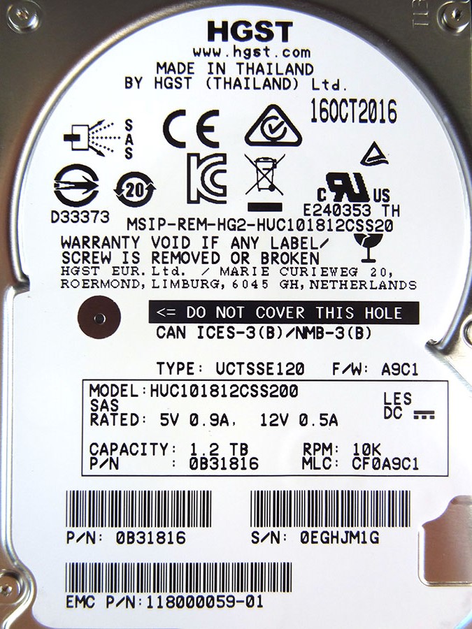 EMC V4-2S10-012 1.2TB 10K SAS 2.5 6G VNX54/56/5800 - 005050828