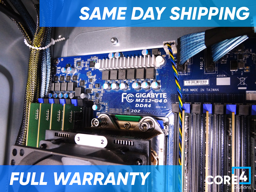 GIGABYTE G482-Z53 4UGEN4 GPU SERVER w / 2x EPYC 7742, 16x 16GB 3200, 1x CX556A, 4x AMD MI100 GPU, 1x GPU BRIDGE, 3x Power Supplies