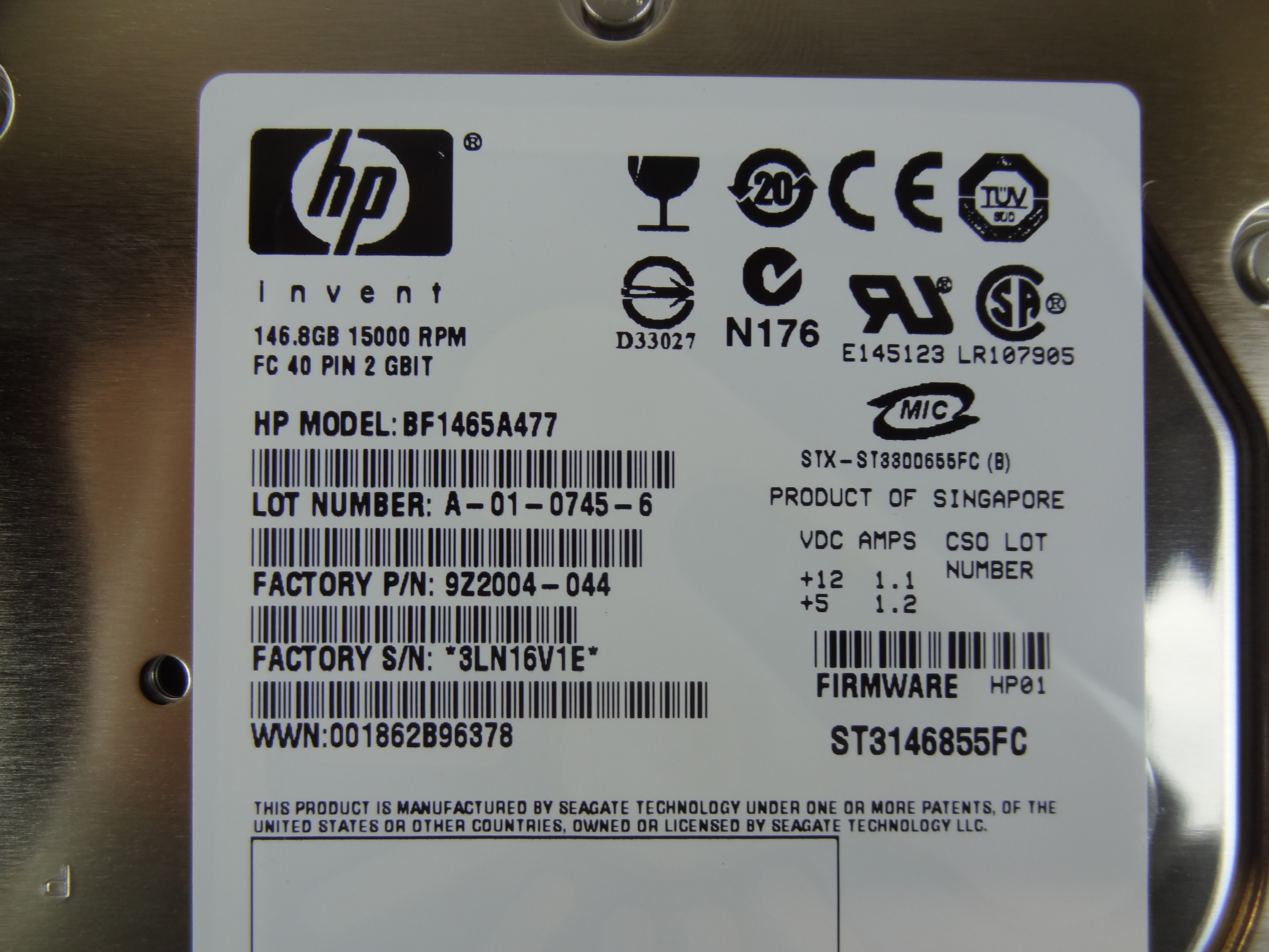 HP 366024-002 146GB 15000RPM 2GB FIBRE CHANNEL HOT SWAP HDD 364621-B22