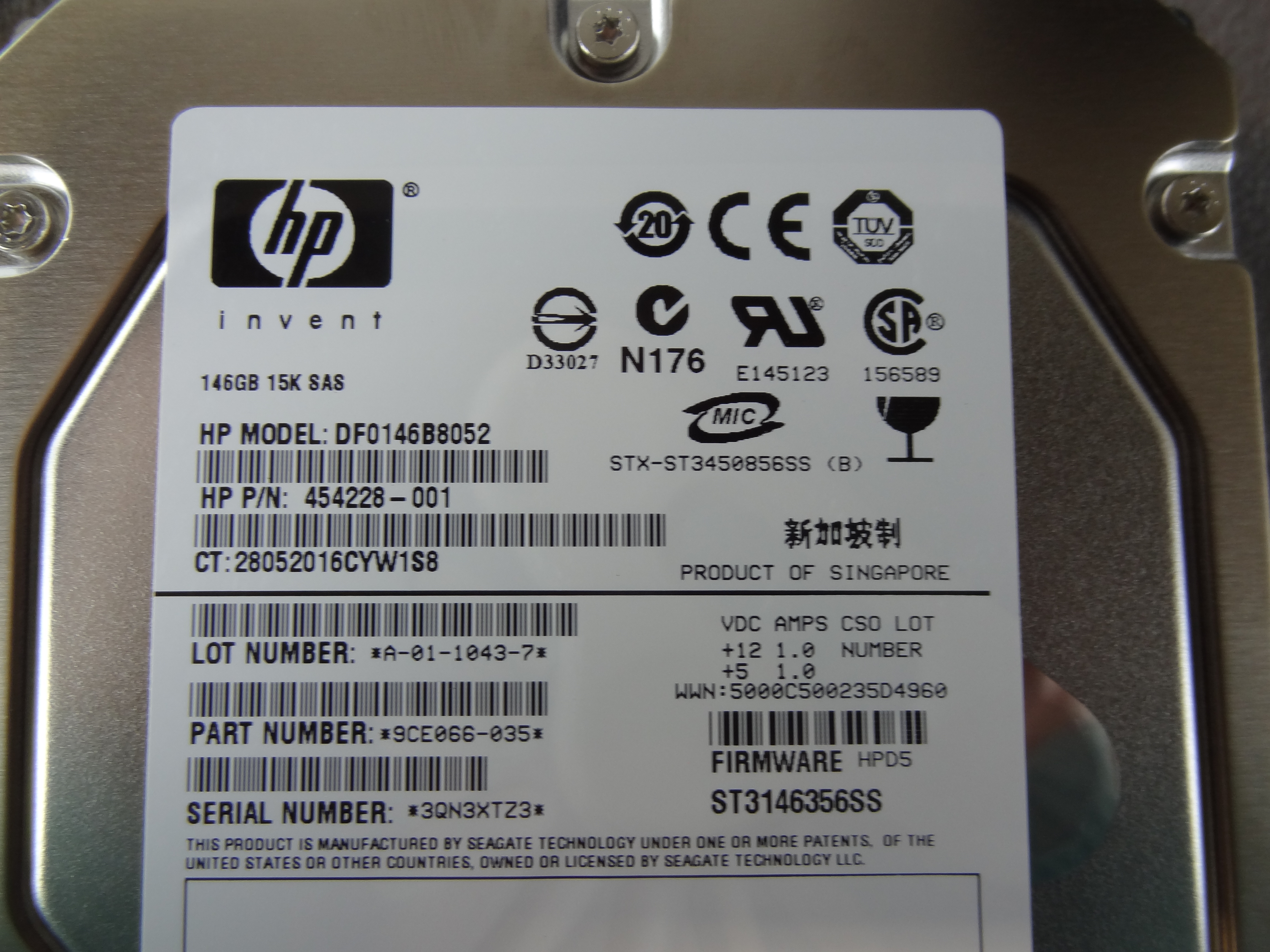 HP 432150-001 146GB 15000RPM SAS 3.5INCH SINGLE PORT NON HOT PLUG HARD DRIVE - 432093-B21 