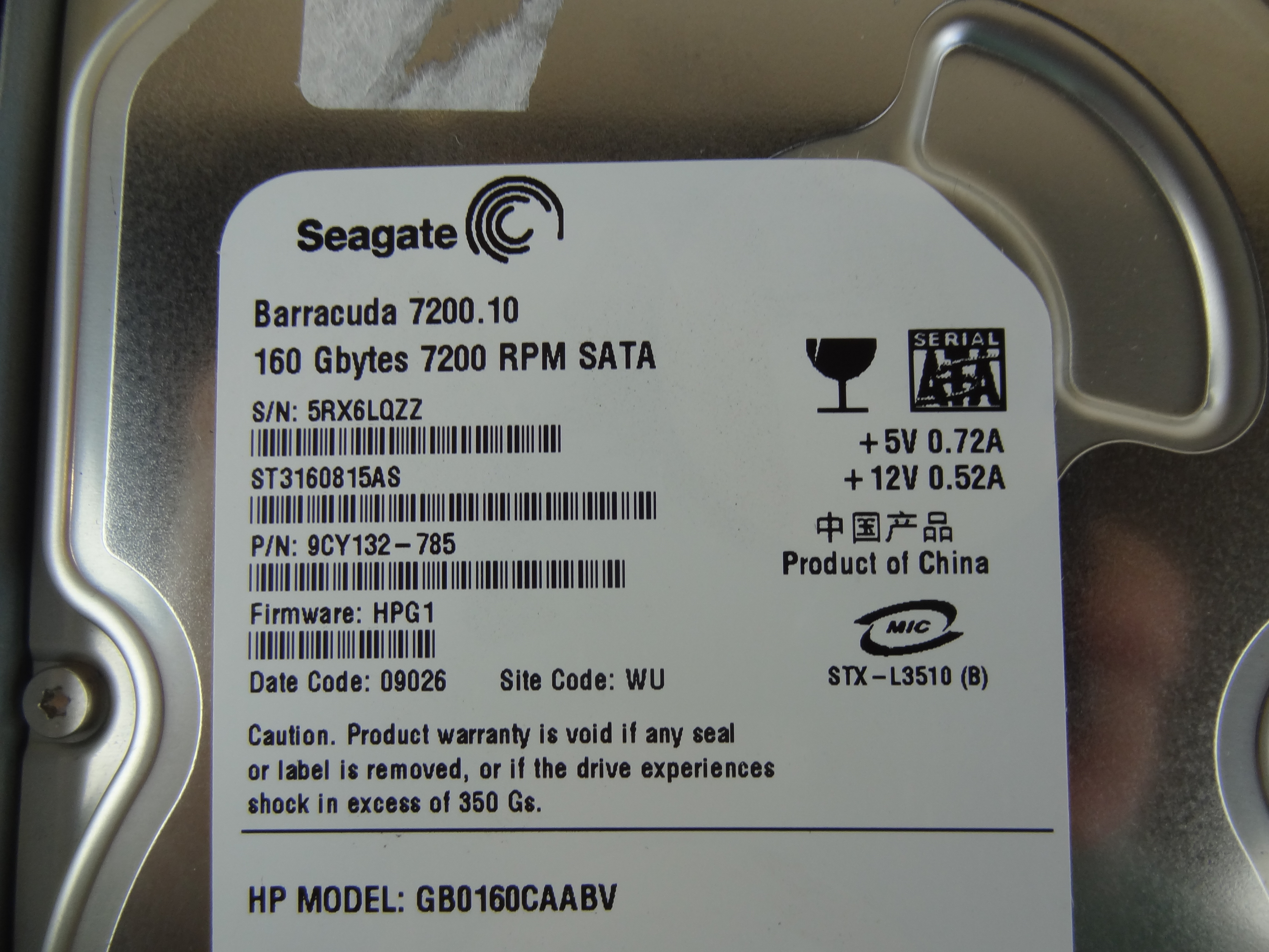 HP 459317-001 160GB 7200RPM SATA 7PIN 3.5INCH HARD DISK DRIVE - 397377-018, 458945-B21, 483095-001