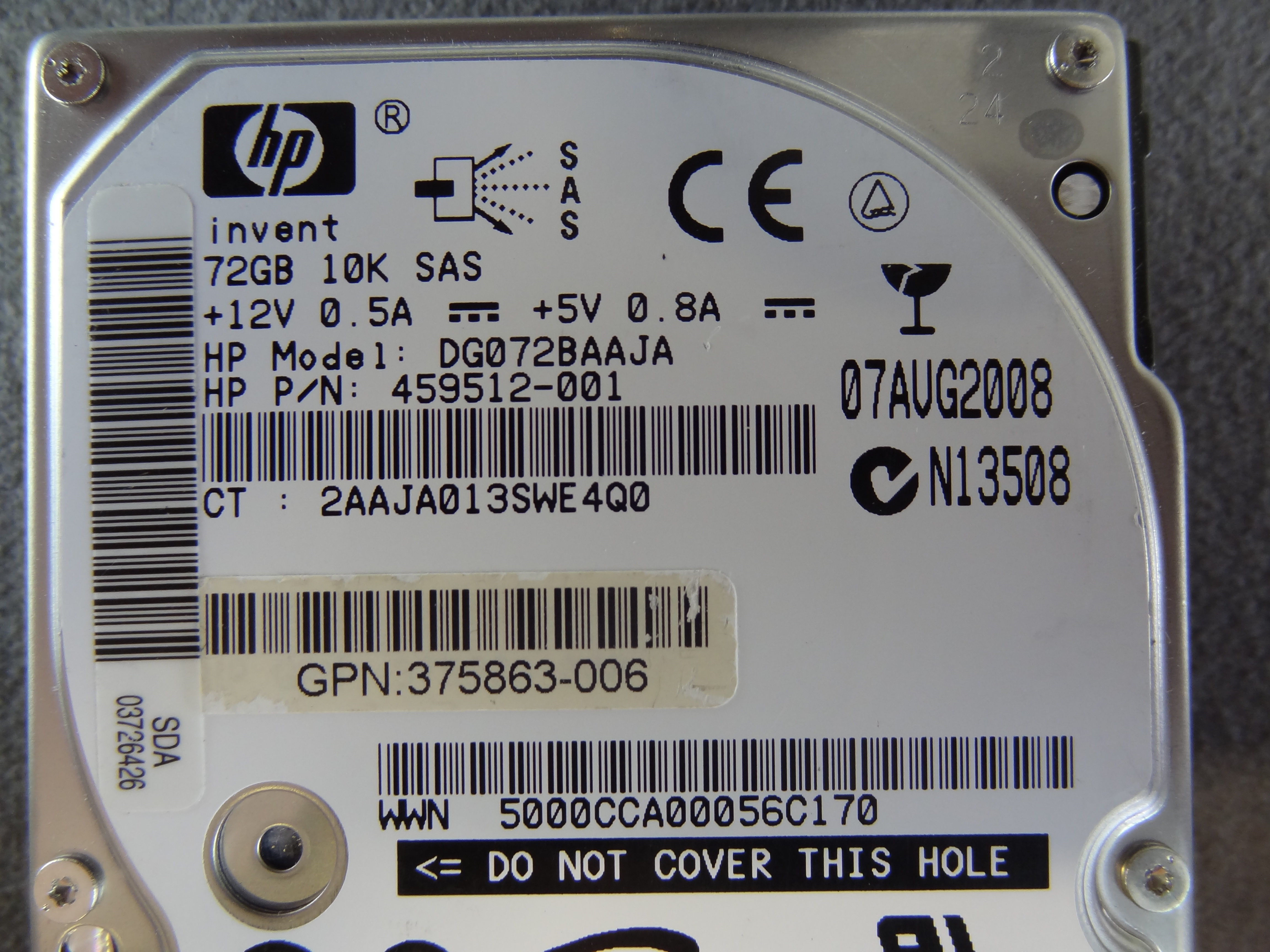 HP 459512-001 72.8GB 10000RPM 2.5INCH SERIAL ATTACHED SCSI HOT SWAP HARD DRIVE 