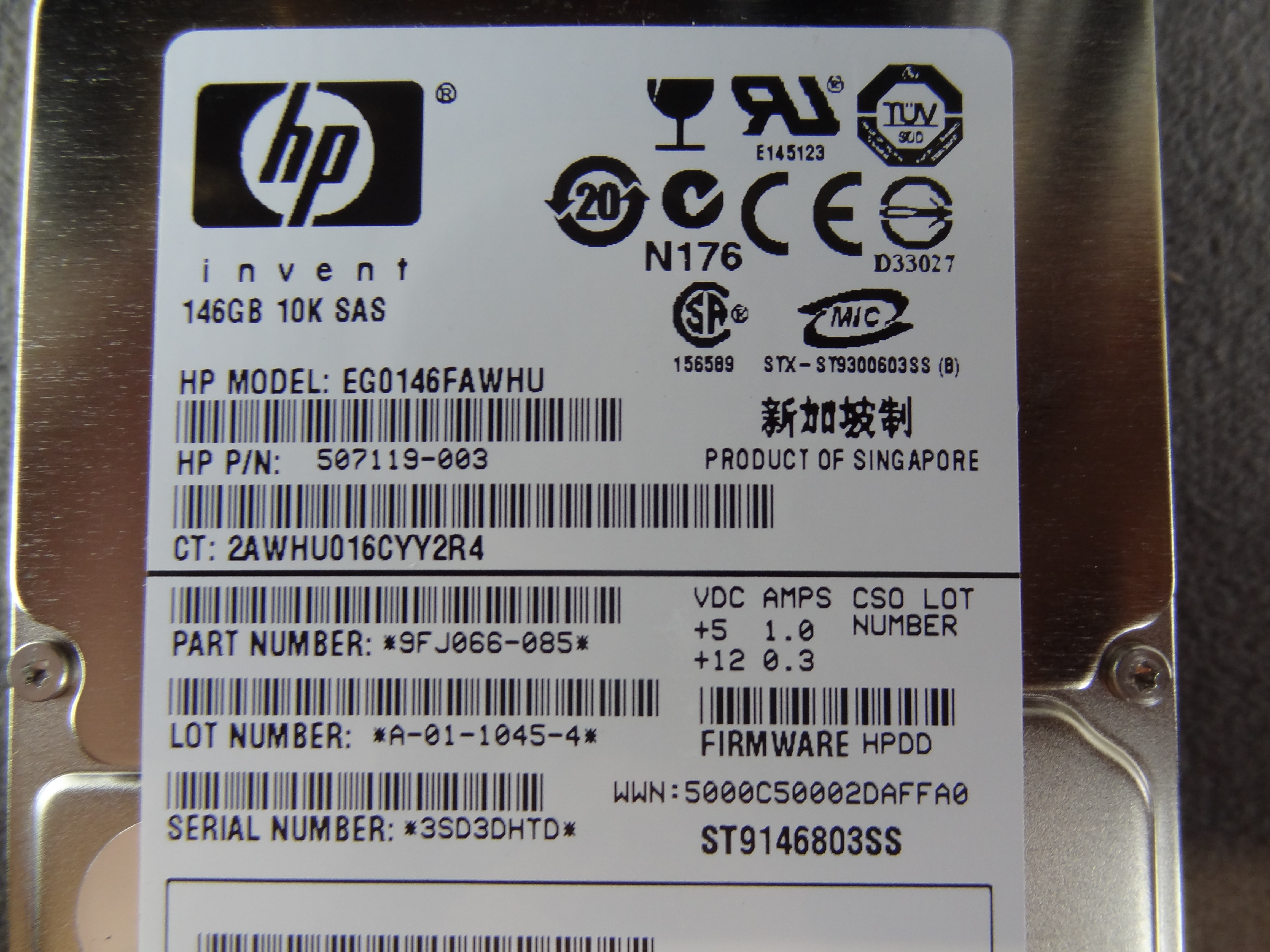 HP 507119-003 146GB 10000RPM 2.5INCH 6GBITS SAS DUAL PORT HARD DISK DRIVE 