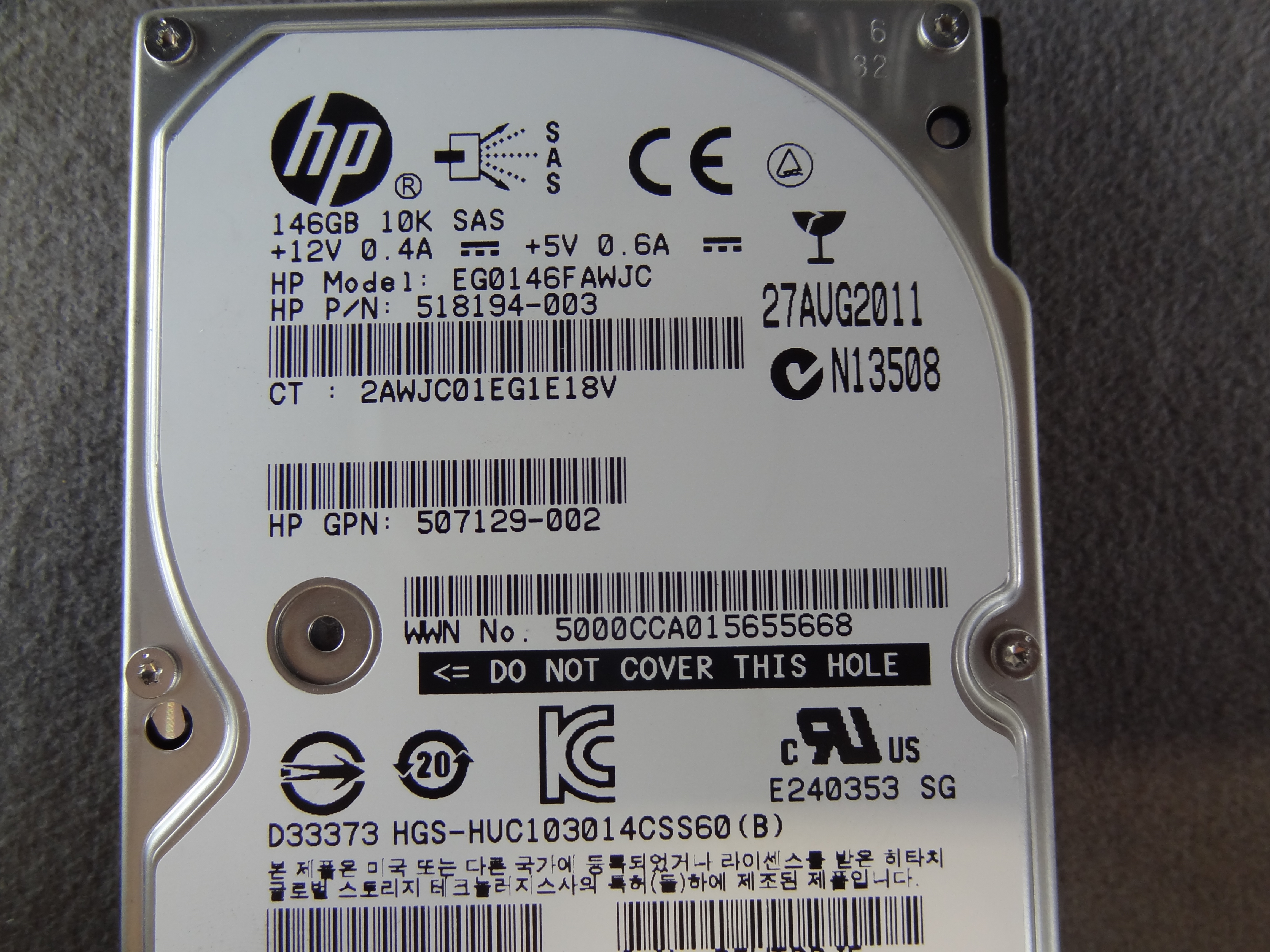 HP 507129-002 146GB 10000RPM 2.5INCH DUAL PORT SAS 6GBITS HOT PLUGGABLE HARD DISK DRIVE WITH TRAY (