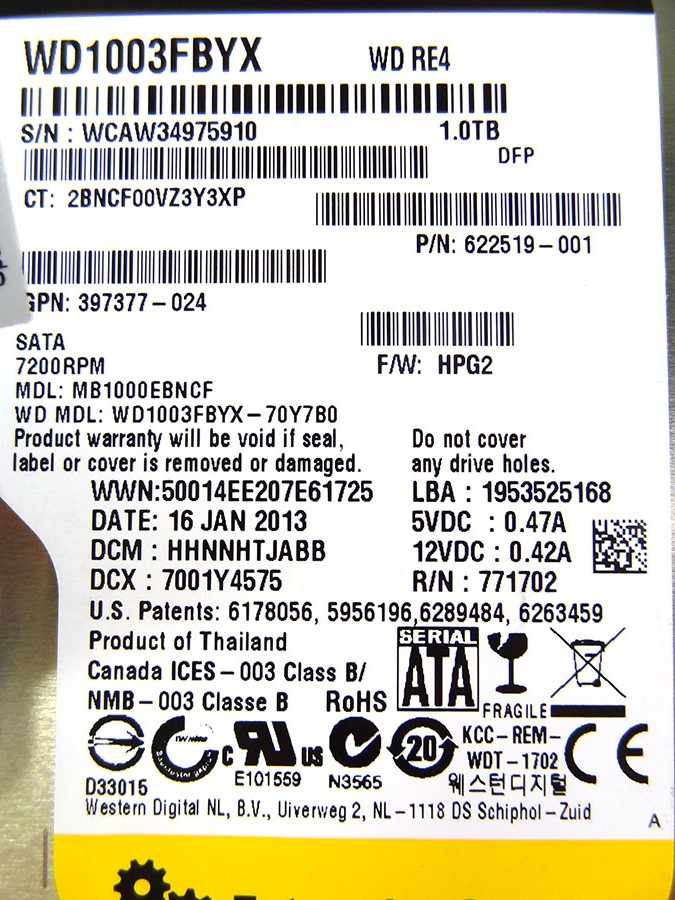 SEAGATE 536648-001 1TB 3G SATA 7.2K LFF - 454273-001, 583311-00, 610852-001, 619462-001, 659168-001, 454146-B21 