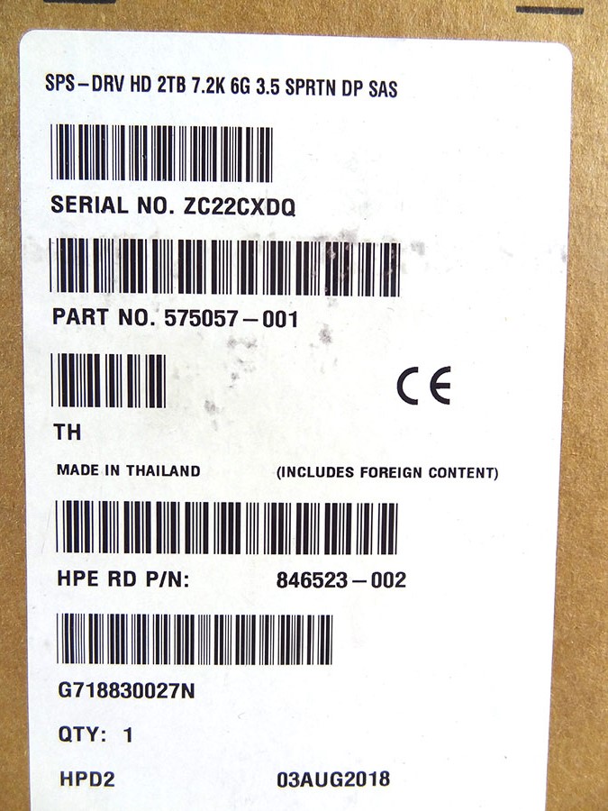 HP 575057-001 2TB 6G SAS 7.2K RPM LFF QR *New Sealed* - 574761-B21