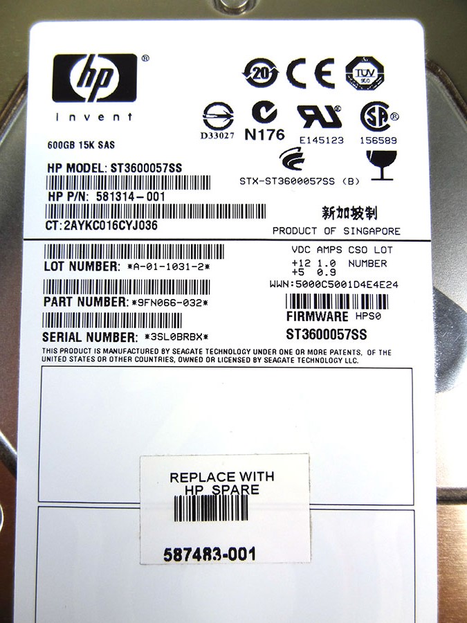 HP 587483-001 600GB 15000RPM 16MB BUFFER 3.5INCH SAS 6GBITS HARD DRIVE