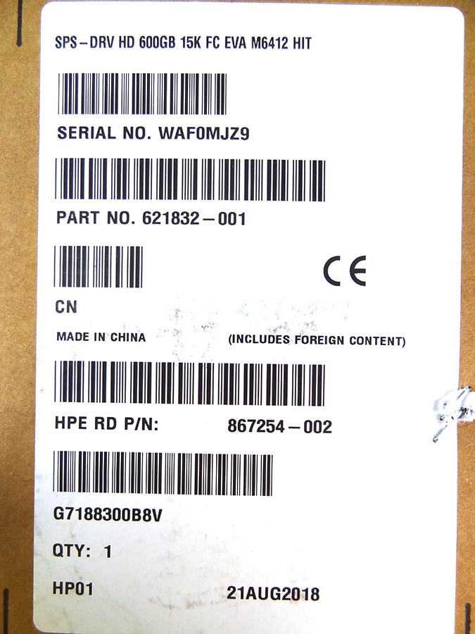 HP 621832-001 M6412A 600GB 15K FIBRE DRIVE *New Sealed* - AJ872A, AJ872B