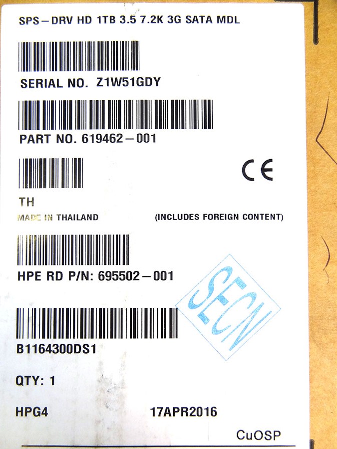 HP 637733-B21 1TB 3G SATA 7.2K RPM LFF *New Sealed* - 454273-001, 610852-001