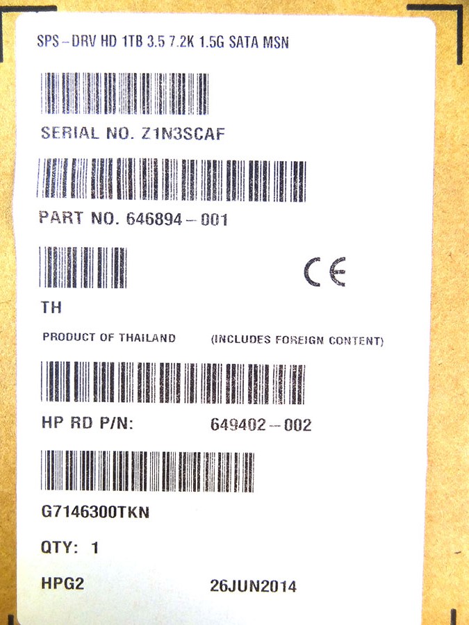 HP 646894-001 TB 1.5GB SATA 7200