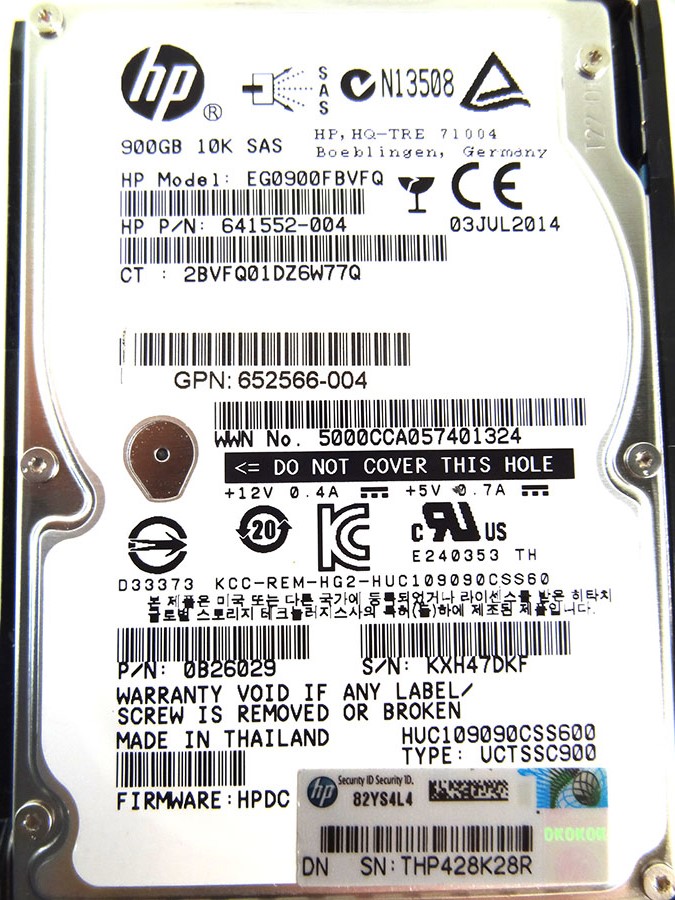 HP 652589-B21 900GB 10K 6GB SAS 2.5 HD - 653971-001, 716649-001