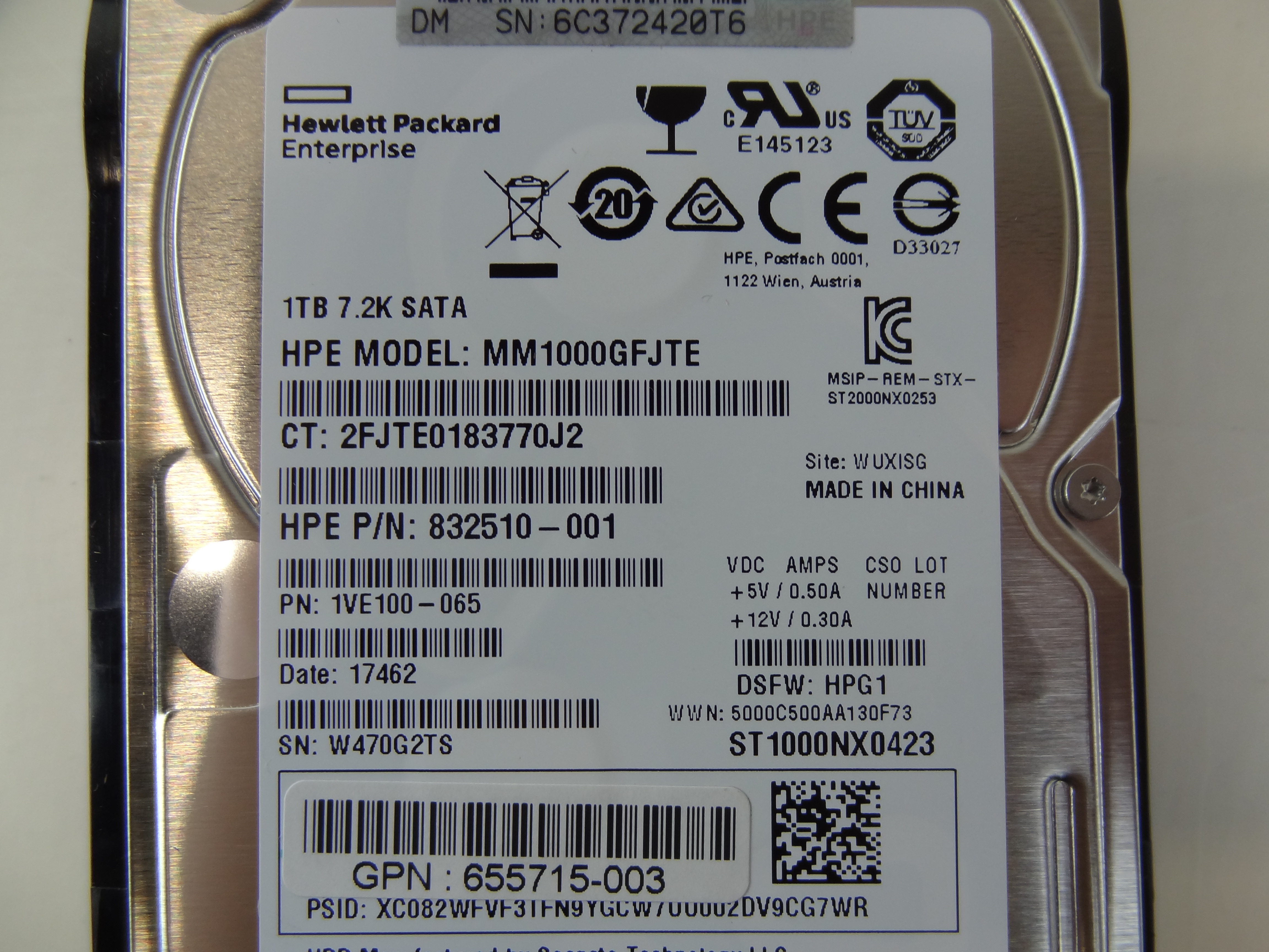 HP 656108-001 HPE 1TB 6G SATA 7.2K 2.5IN SC MDL HD - 655710-B21 