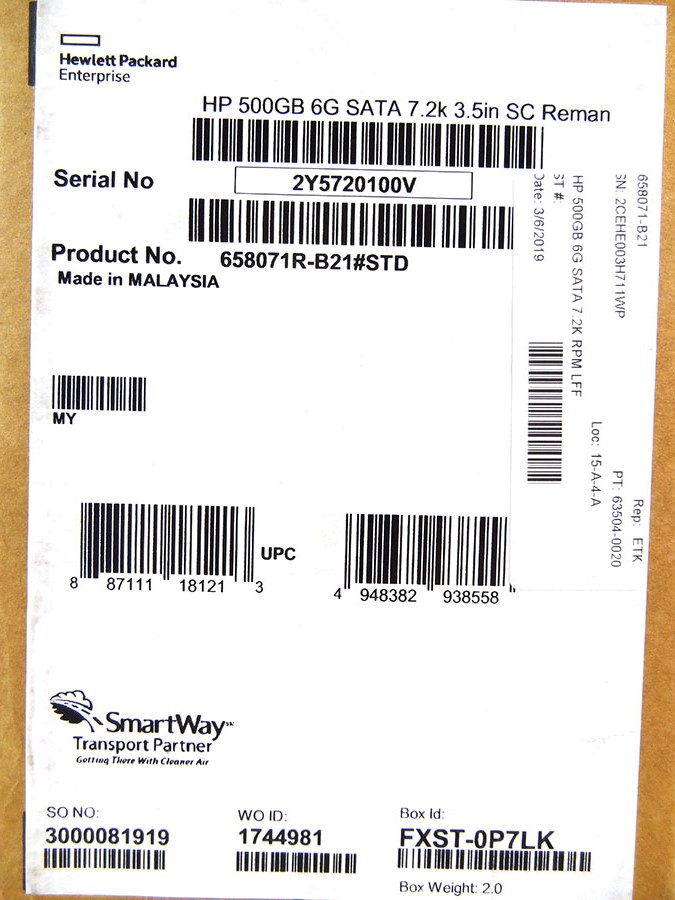 HP 658071-B21 500GB 6G SATA 7.2K RPM LFF *HP Renew* - 658084-001, 658103-001, 713971-001