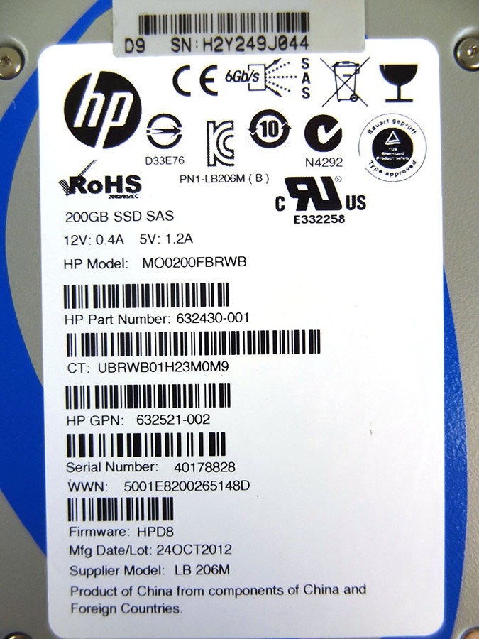 HP 658580-001 200GB 6G SAS MLC SFF 2.5INCH SC SSD - 658478-B21