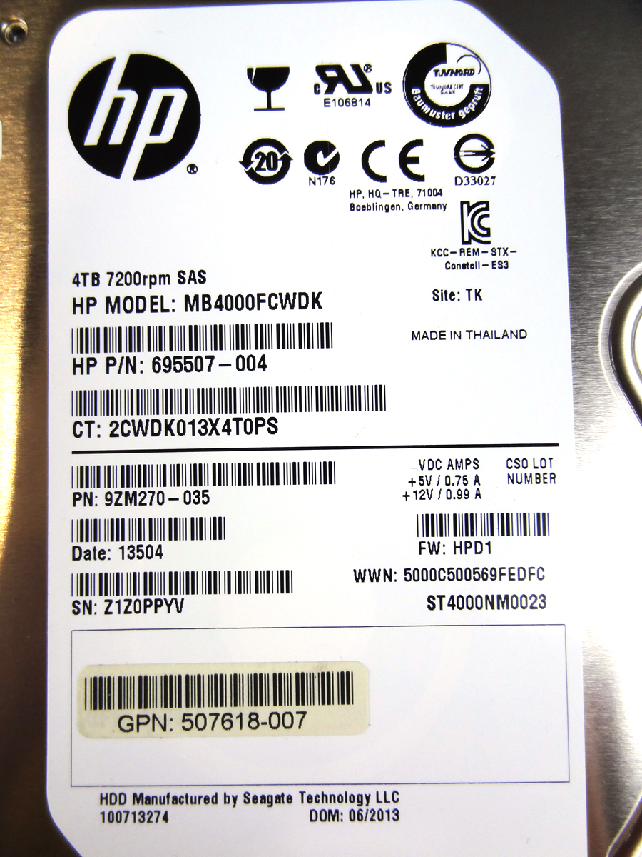HP 693689-B21 4TB 7.2K 6G 3.5IN SAS MDL HDD - 693721-001, 695510-B21