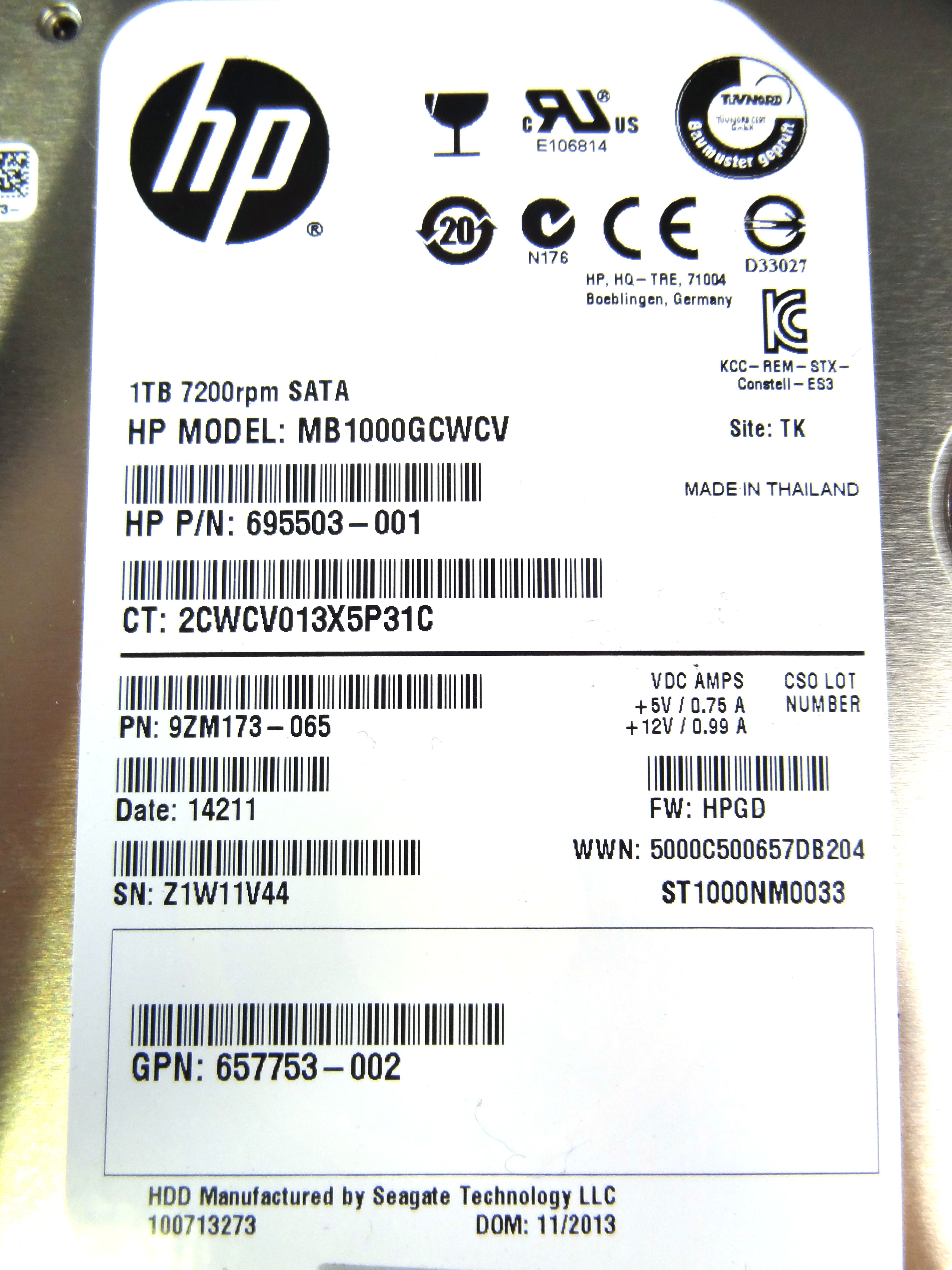 HP 695503-001 1TB 7200 RPM 3.5 SAS SC MDL HDD