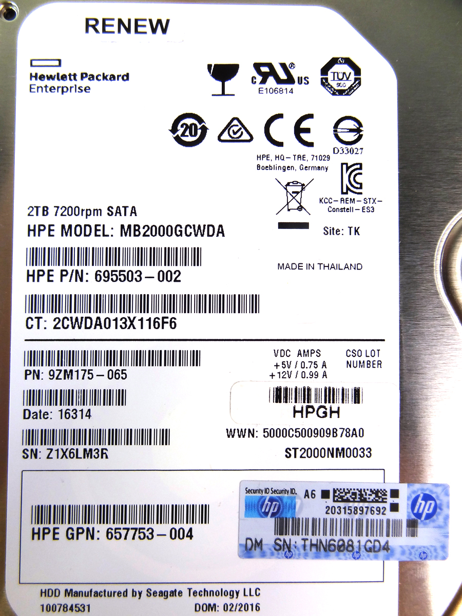 HP 695503-002 2TB 7.2K 6G SATA DISK DRIVE - 702661-001