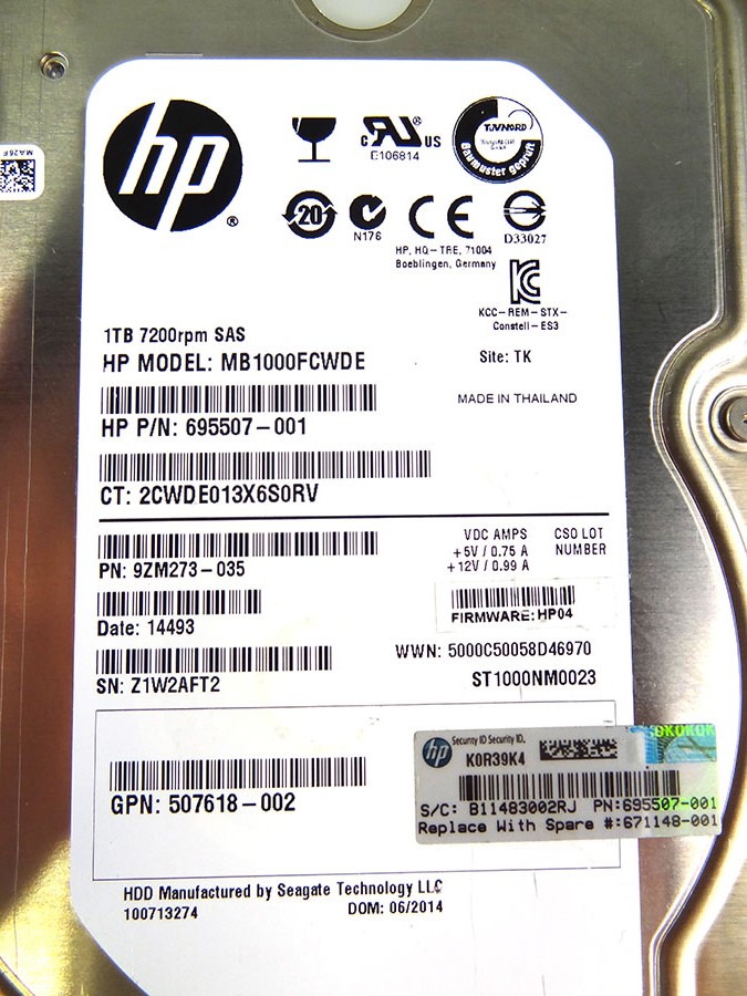 HP 695507-001 1TB 6G SAS 7.2K RPM LFF