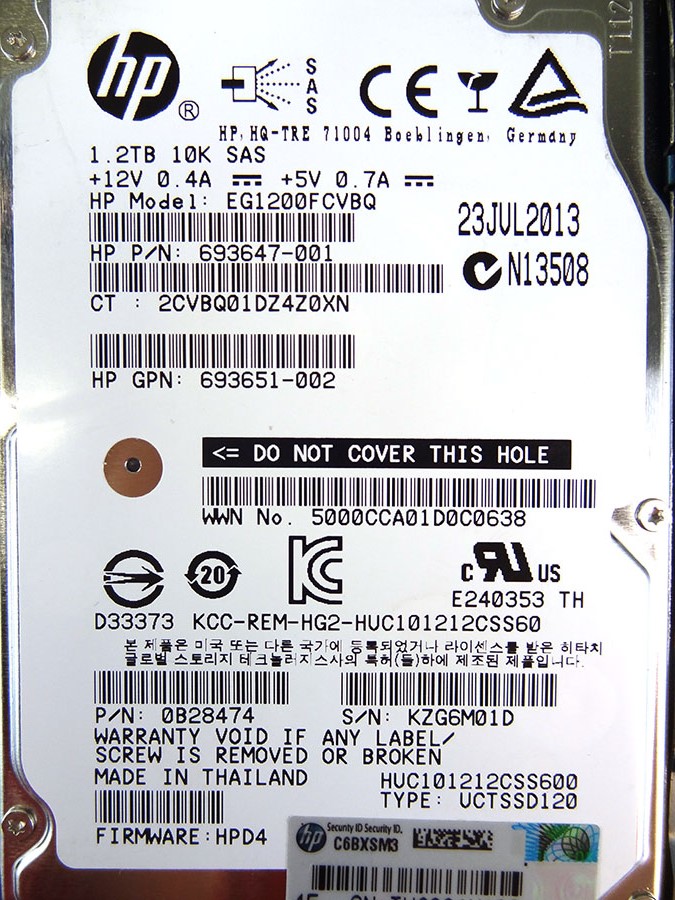 HP 697631-001 1.2TB 10000RPM SAS 6GBITS HARD DRIVE - 693647-001, 697574-B21