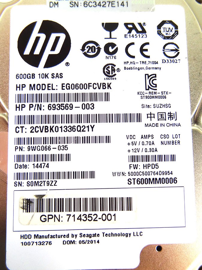 HP 714425-001 600GB 10000RPM SAS 6GBITS 2.5IN DRIVE