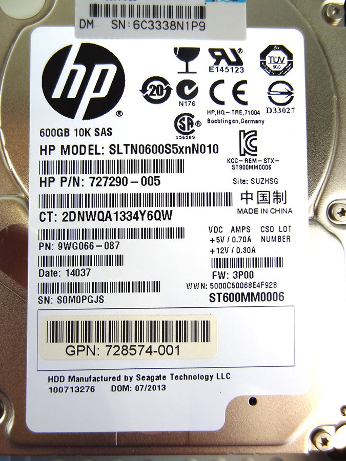 HP 727398-001 M6710 600GB 6GB SAS 10K - 840456-001, C8R72A 
