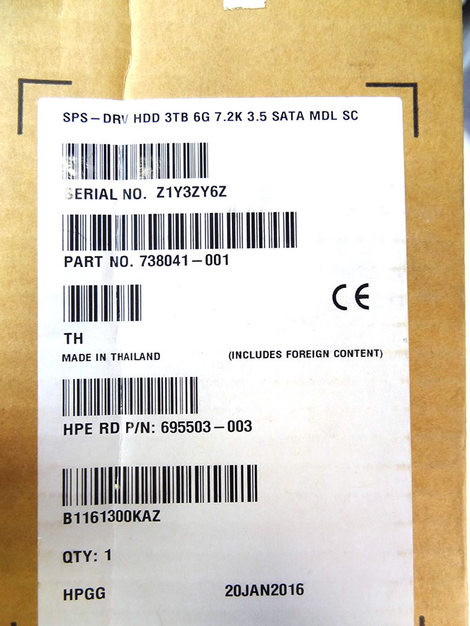 HP 738033-B21 3TB 6GB SATA SC HD - 738041-001