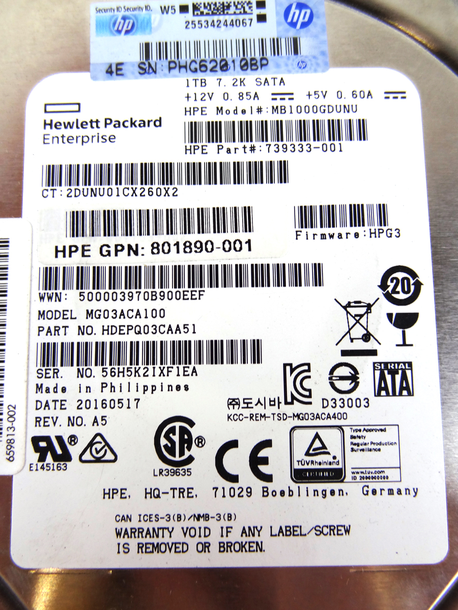 HP 739333-001 1TB 7.2K 6G MDL LFF SATA NHP 