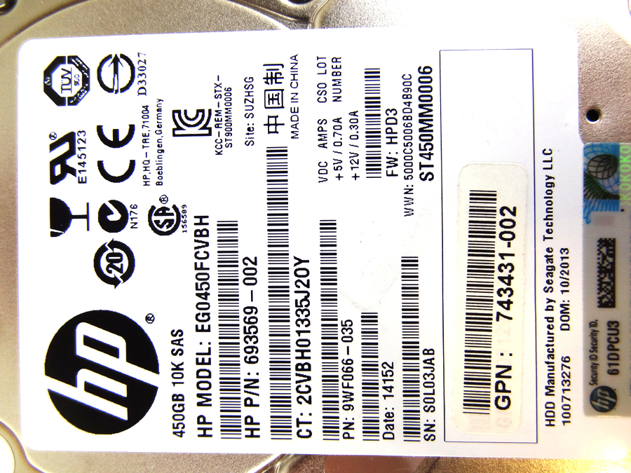 HP 743407-001 450GB 6G 10K 2.5 SAS DP ENT HDD - QR494A