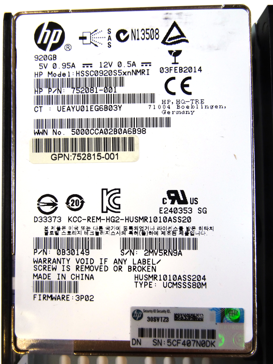 HP 752842-001 3PAR STORESERV M6710 920GB SAS - E7W24A, E7W24B 