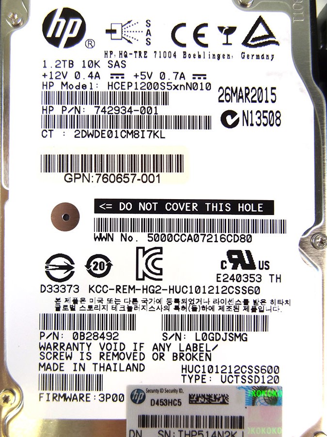 HP 761928-001 M6710 1.2TB 6G SAS 10K SFF 3PAR HARD DRIVE - 840457-001, E7X49A 