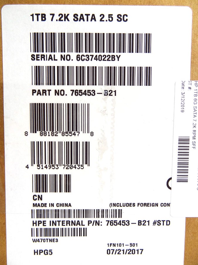 HP 765453-B21 1TB 6G SATA 7.2K RPM SFF *New Sealed* - 765868-001