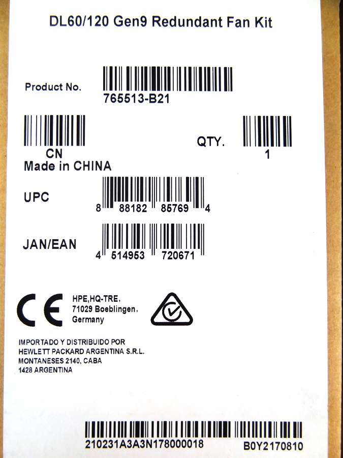 HP 765513-B21 DL60/120 G9 REDUNDANT FAN KIT *New Sealed* - 790514-001