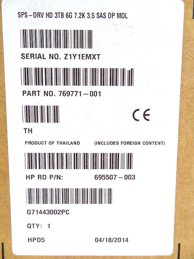 HP 769771-001 3TB SAS 6G 7.2K LFF DP MDL HDD *New Sealed* - 762287-B21, 762300-001 