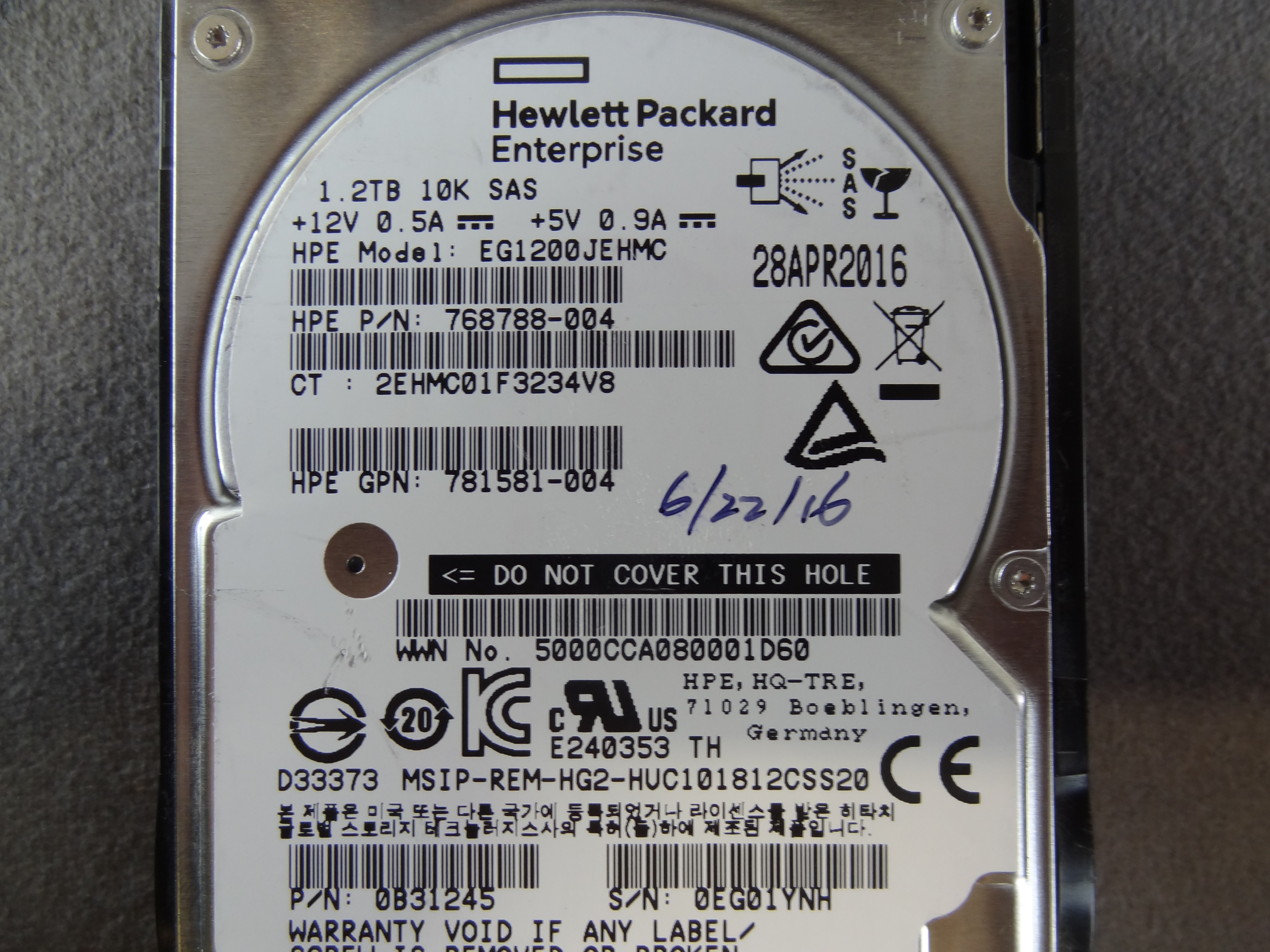 HP 781578-001 1.2TB 12G SAS 10K HDD - 781518-B21