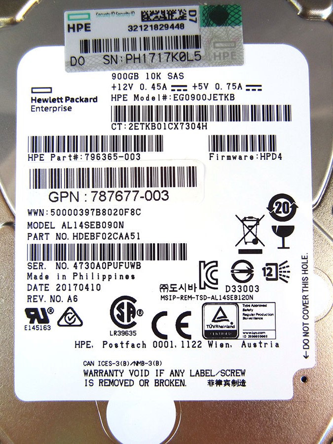 HP 787677-003 900GB 10K 12G SFF MSA DRIVE *New Sealed* - 787647-001, J9F47A